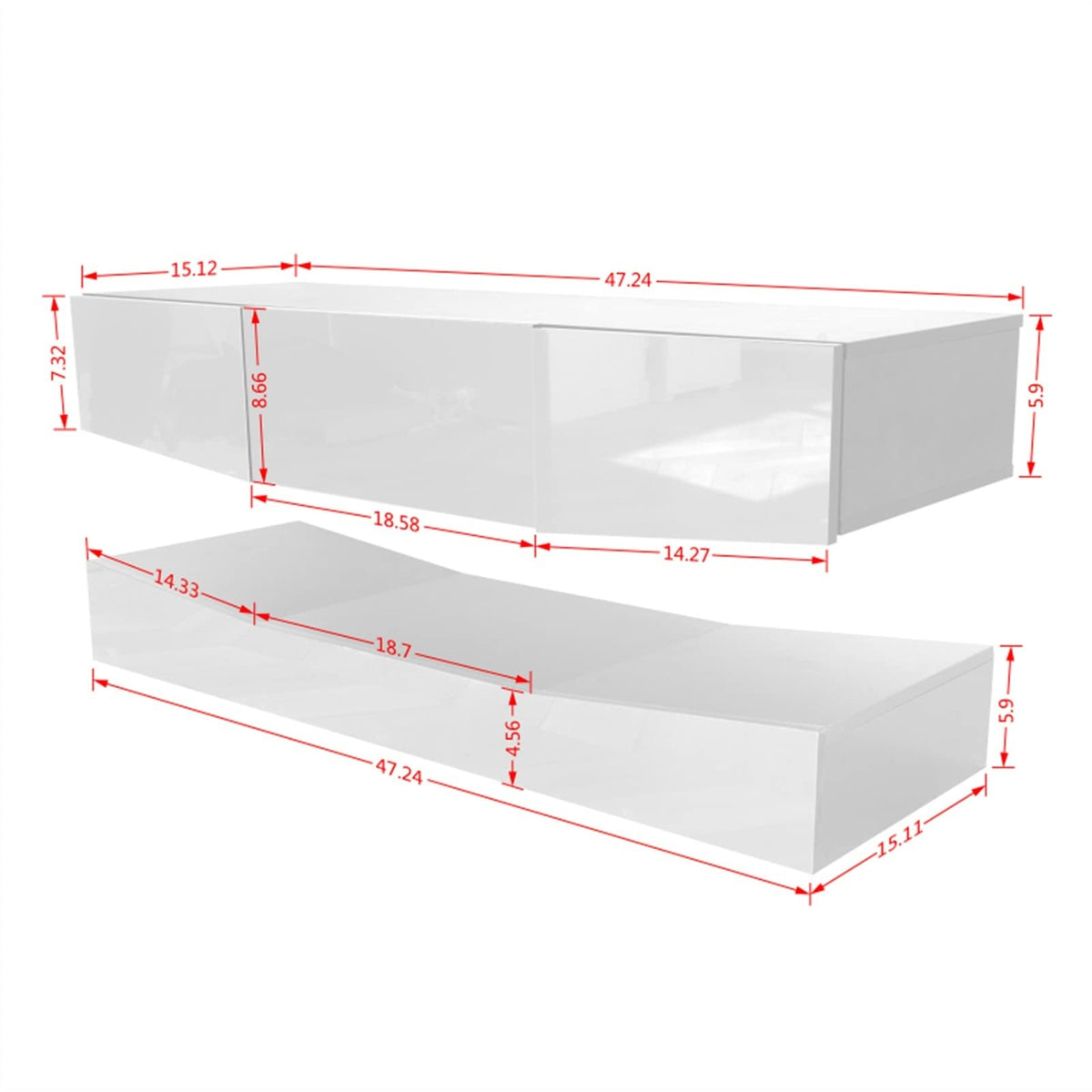 White Floating TV Stand with 3 Drawers and Open Shelves M35991