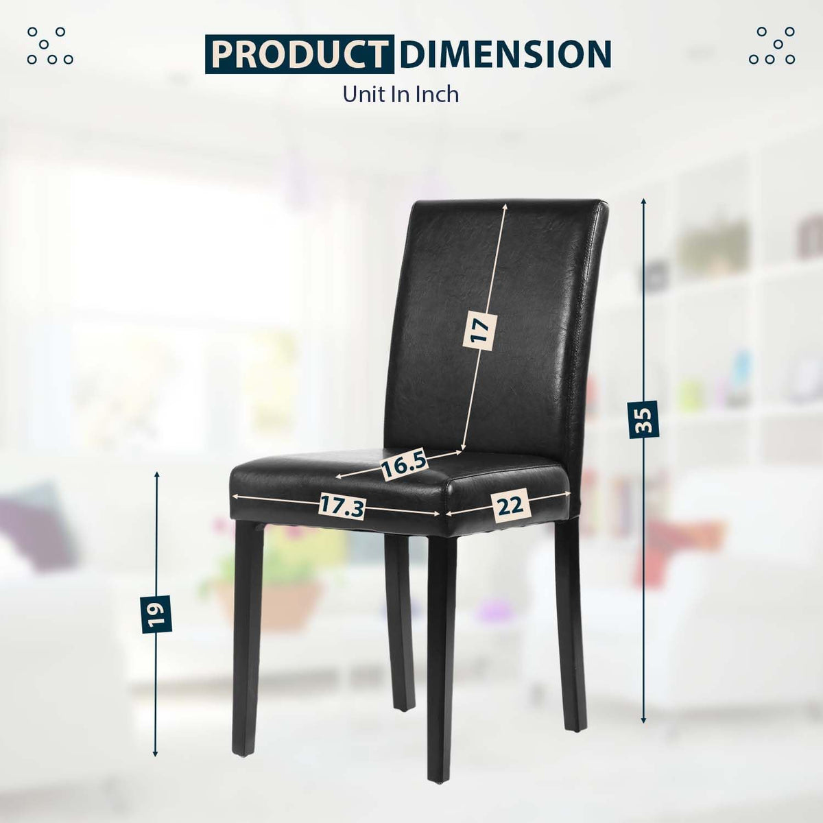 Black Set of 4 PU Leather Upholstered Dining Chairs with Solid Wood Legs R138