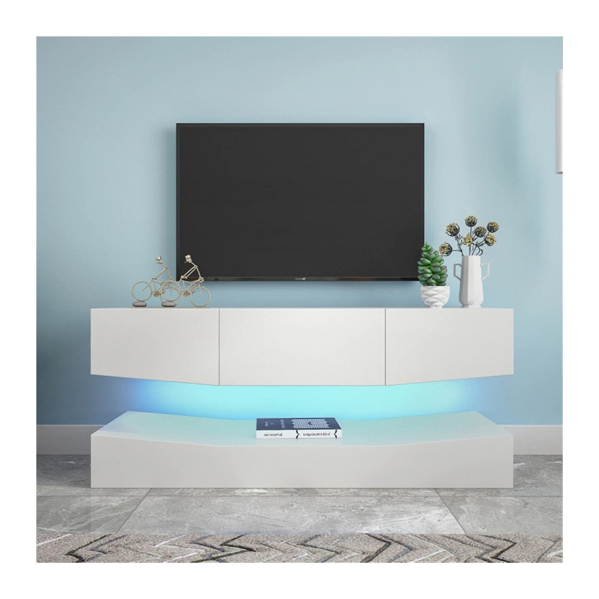 White Floating TV Stand with 3 Drawers and Open Shelves M35991