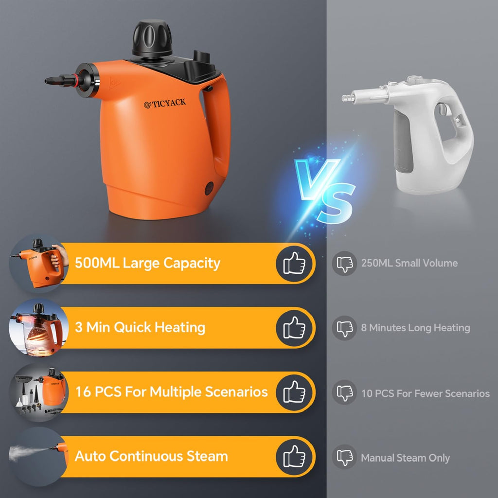Handheld Steam Cleaner 500ML 16 PCS Orange O7859