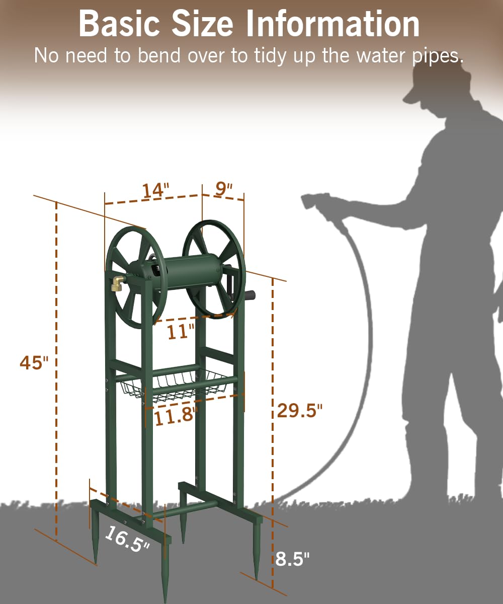 Ground Mount Garden Hose Reel Holds 125 Feet with Storage Rack K106