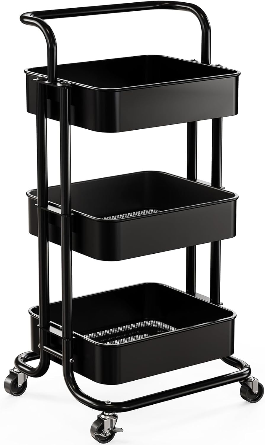 3 Tier Rolling Cart with Handle & 2 Lockable Wheels L776294