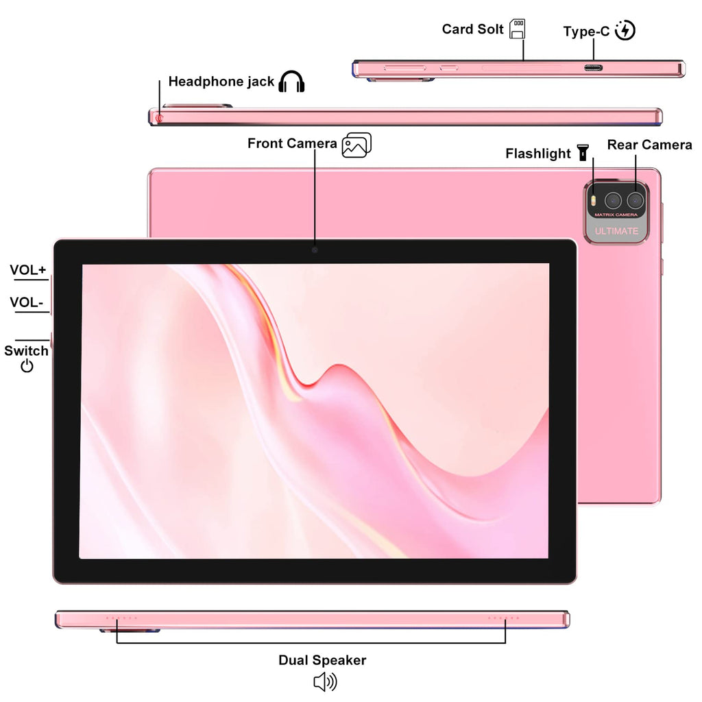 10 inch Android 15 Tablet with Keyboard Case Mouse Stylus Pink D31795