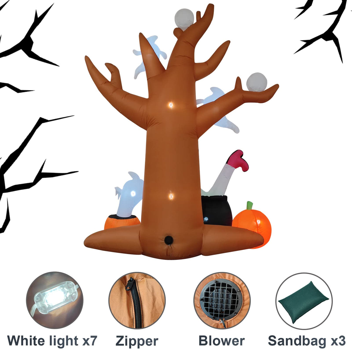 8 Ft Halloween Inflatable Tree with Built-in LED Lights J34517