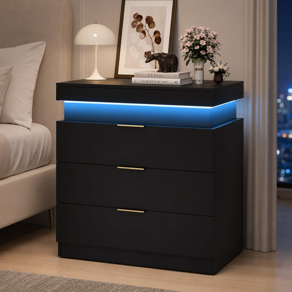 LED Smart Nightstand with Charging Station & RGB Lights Q55417