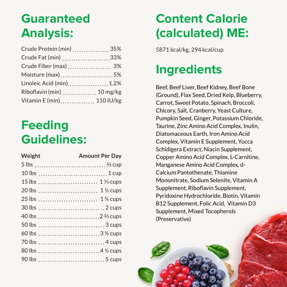 Freeze Dried Raw Dog Food with Antioxidants Prebiotics and Amino Acids, 1 Pound Beef P11277