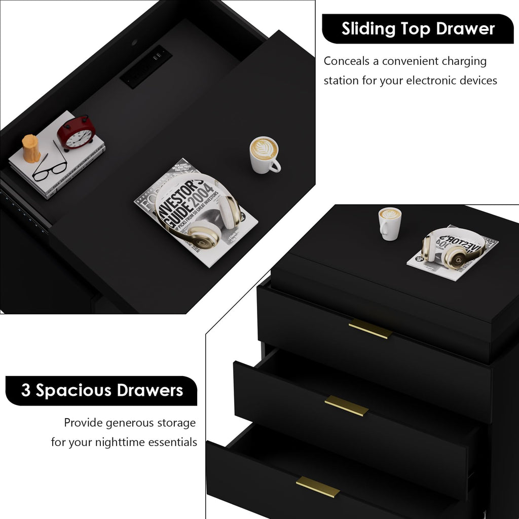 LED Smart Nightstand with Charging Station & RGB Lights Q55417