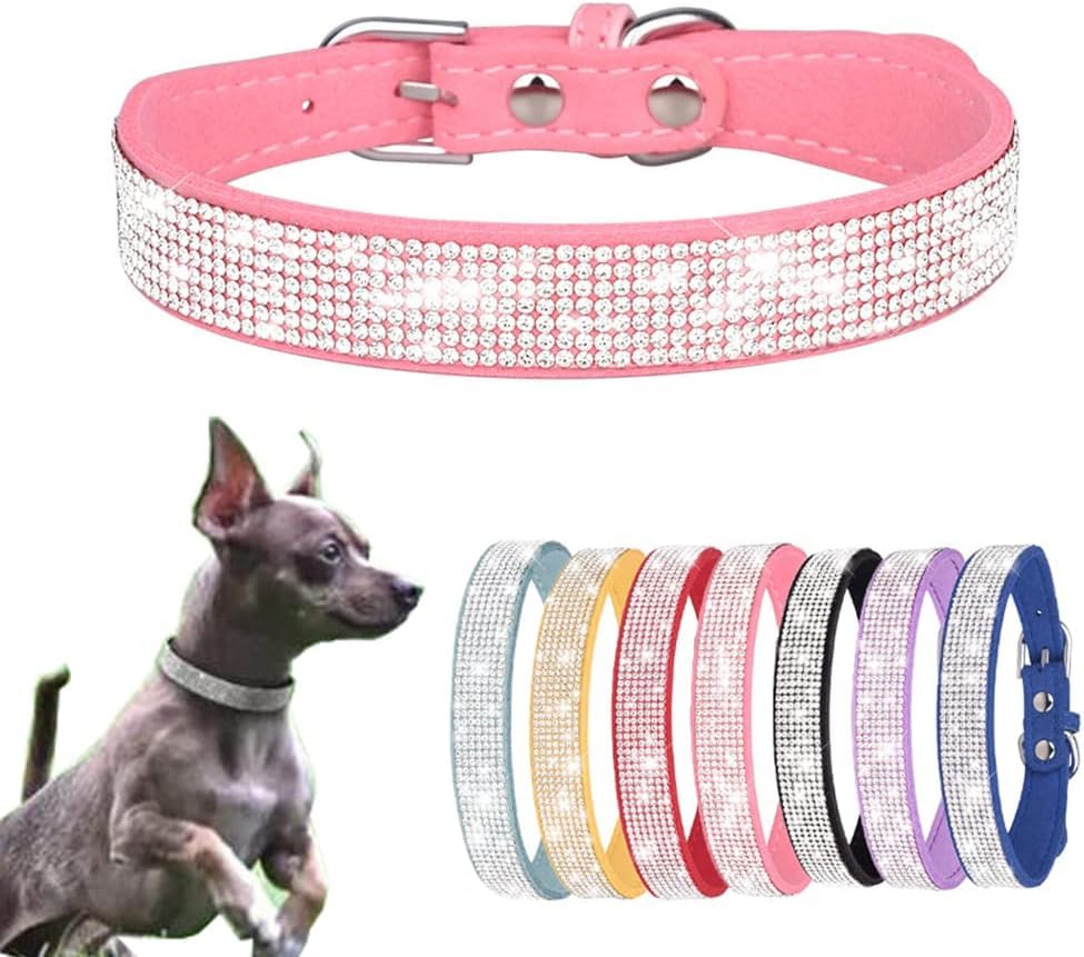 Small Dog Collar with Rhinestone Crystal (XXS, Pink) B332