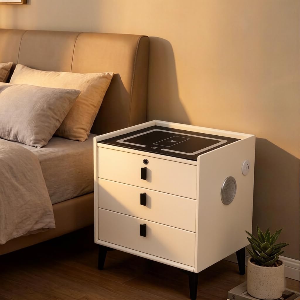 LED Nightstand with Charging Station and Drawers J4790