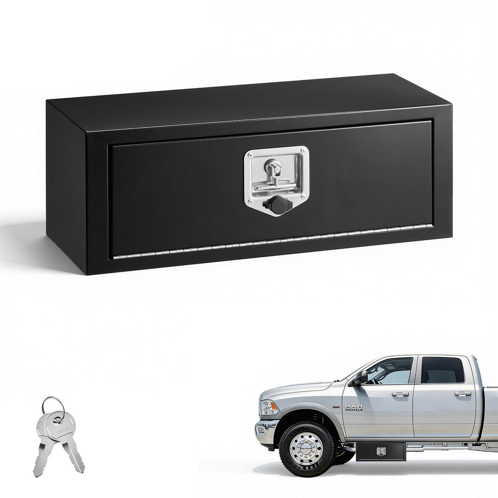 Underbody Truck Tool Box 27 x 10 x 10 Inch Heavy Duty Steel with Lock & Keys Black Y365