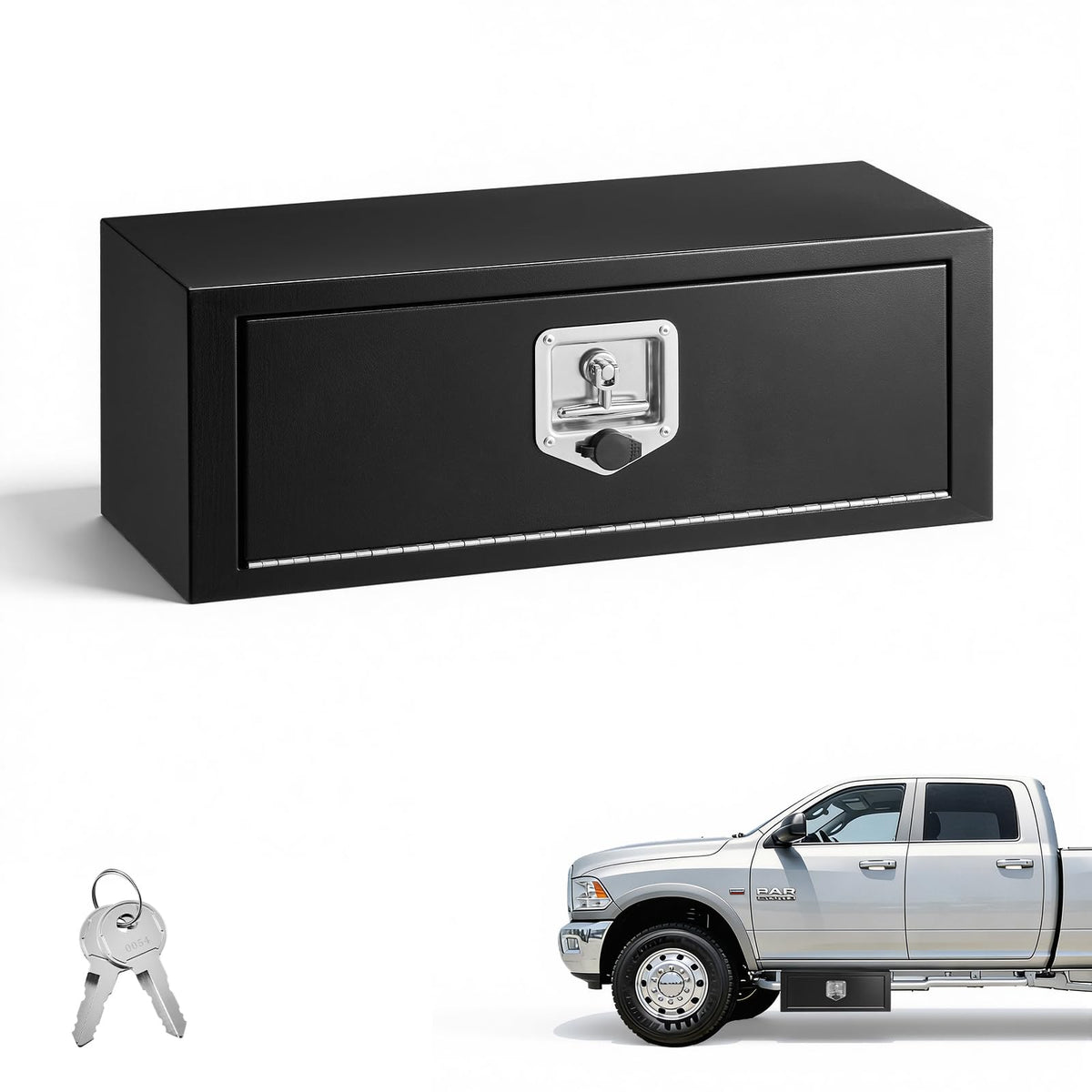 Underbody Truck Tool Box 27 x 10 x 10 Inch Heavy Duty Steel with Lock & Keys Black Y365