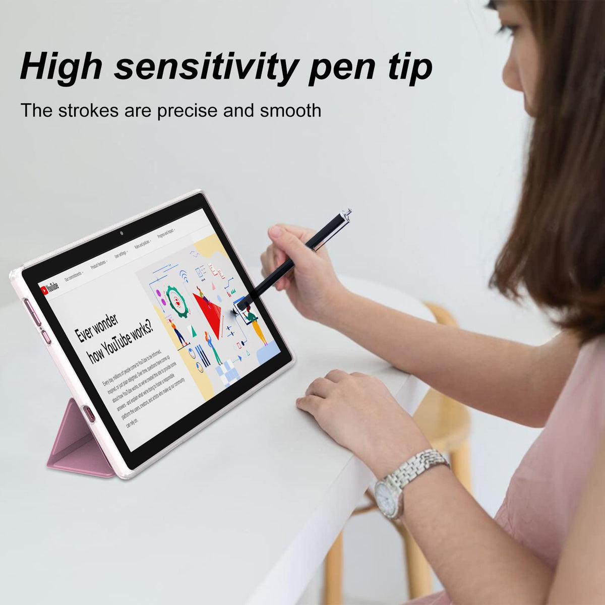10 inch Android 15 Tablet with Keyboard Case Mouse Stylus Pink D31795