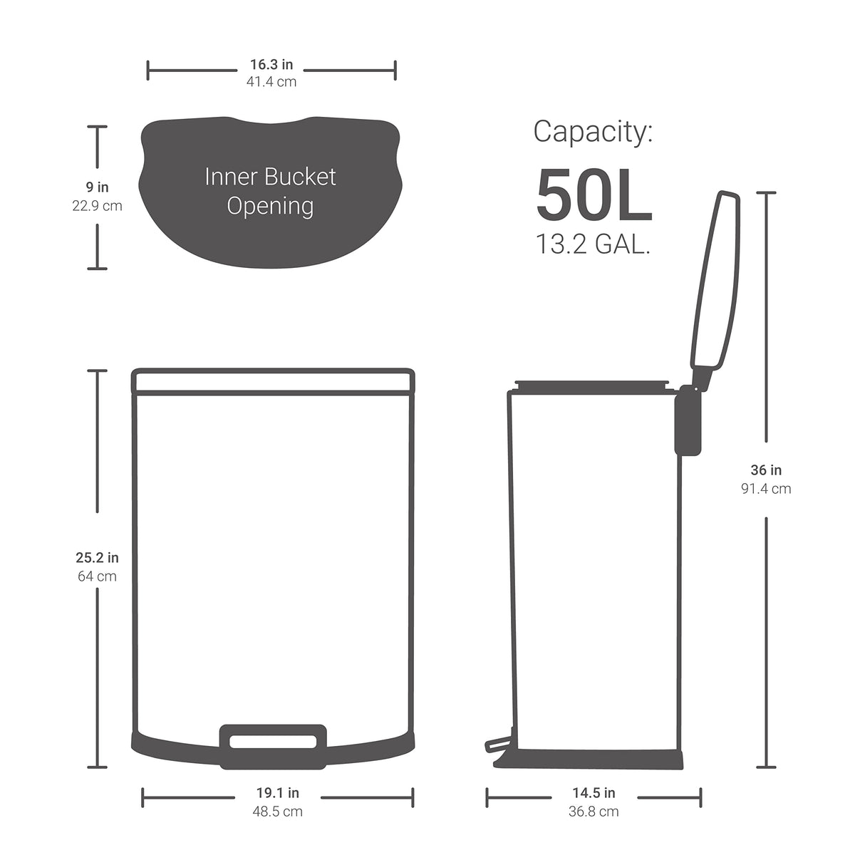 50L Stainless Steel Trash Can with Soft Close Lid E353412