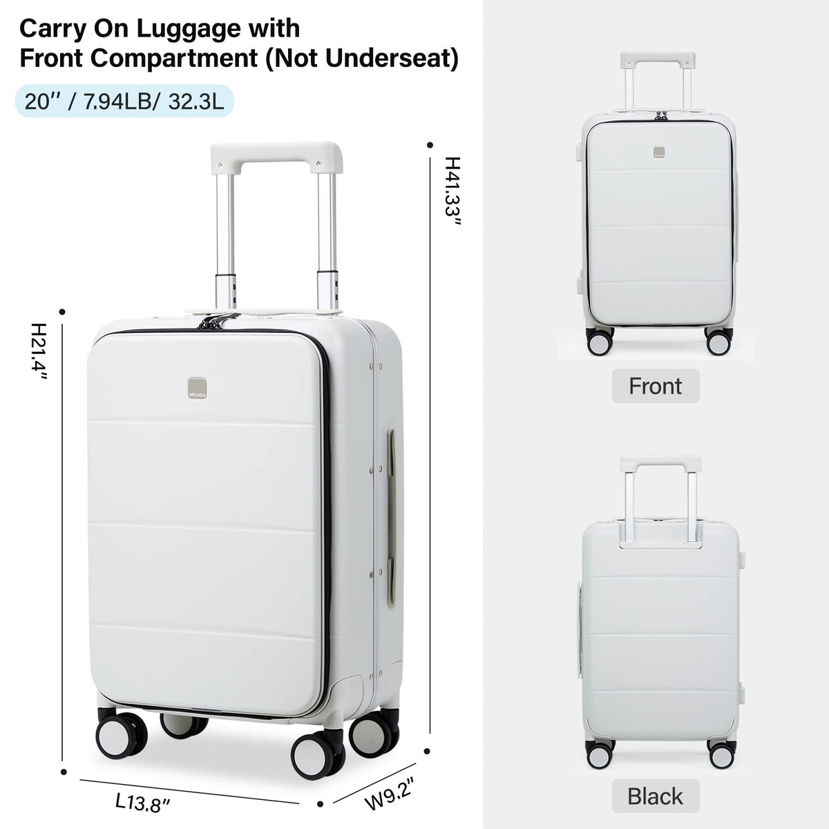 Smoke White 20 Inch Hard Shell Carry On Luggage K4296