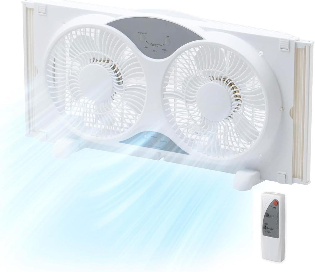 9” Window Fan with Remote Control, 3 Speed Dual Fans, White X922