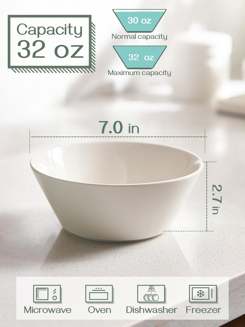 32 OZ Soup Bowls Set of 4 + 86 oz Ceramic Serving Dishes V2983