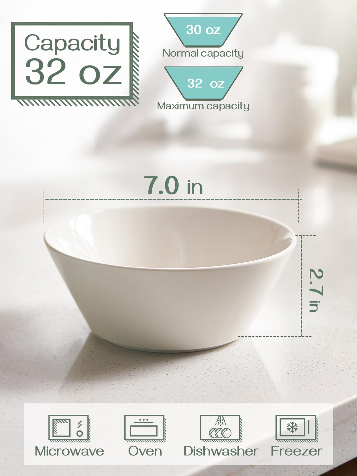 32 OZ Soup Bowls Set of 4 + 86 oz Ceramic Serving Dishes V2983