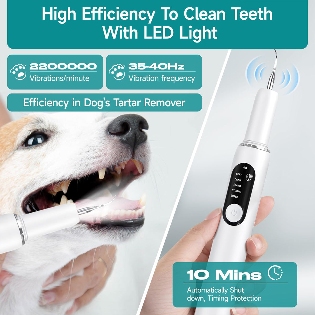 Dog Teeth Cleaning Kit with LED Light 5 Adjustable Modes Electric Toothbrush F394
