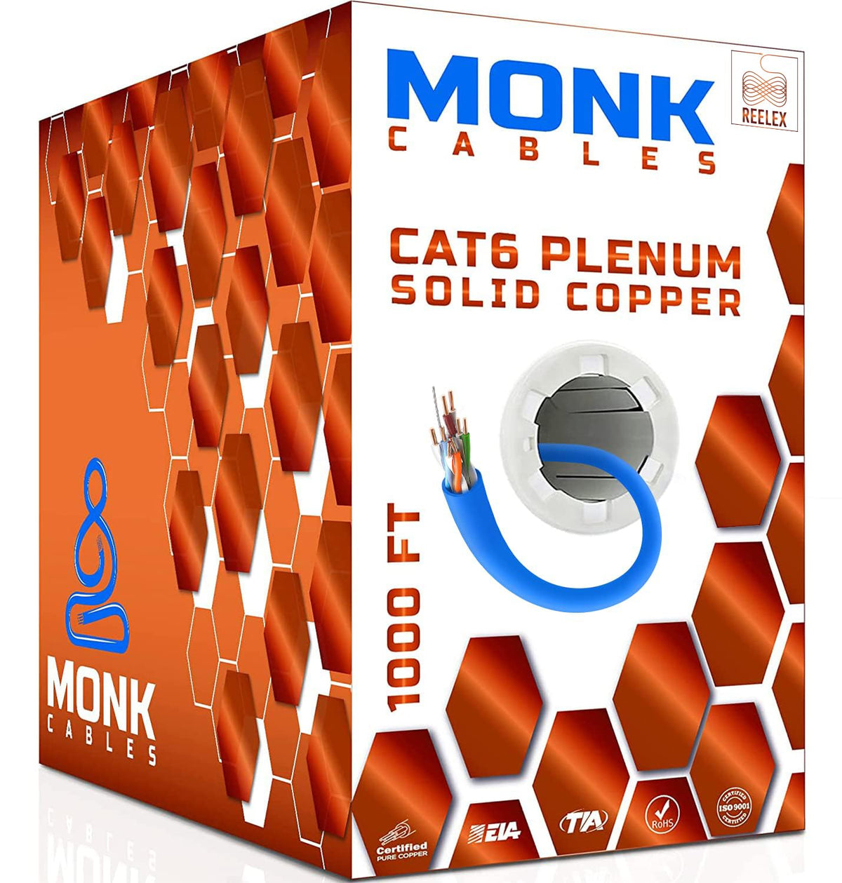 CAT 6 Ethernet Cable 1000ft Pure Bare Solid Copper 23AWG UTP CMP Plenum Blue I9202