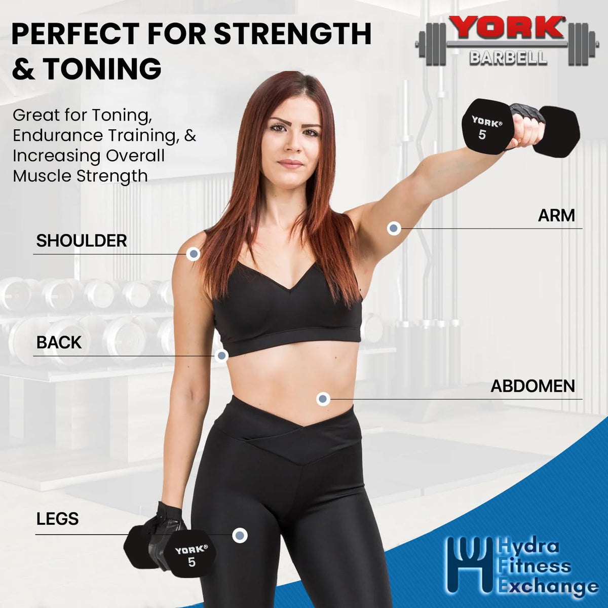 Neoprene Hexagon Dumbbells with Cast Ergo Handle, 5lb Pack of 2 Y11523