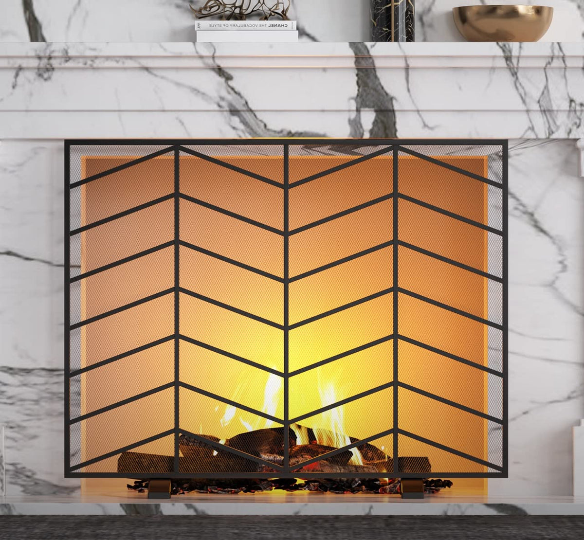Iron Chevron Fireplace Screen A759592
