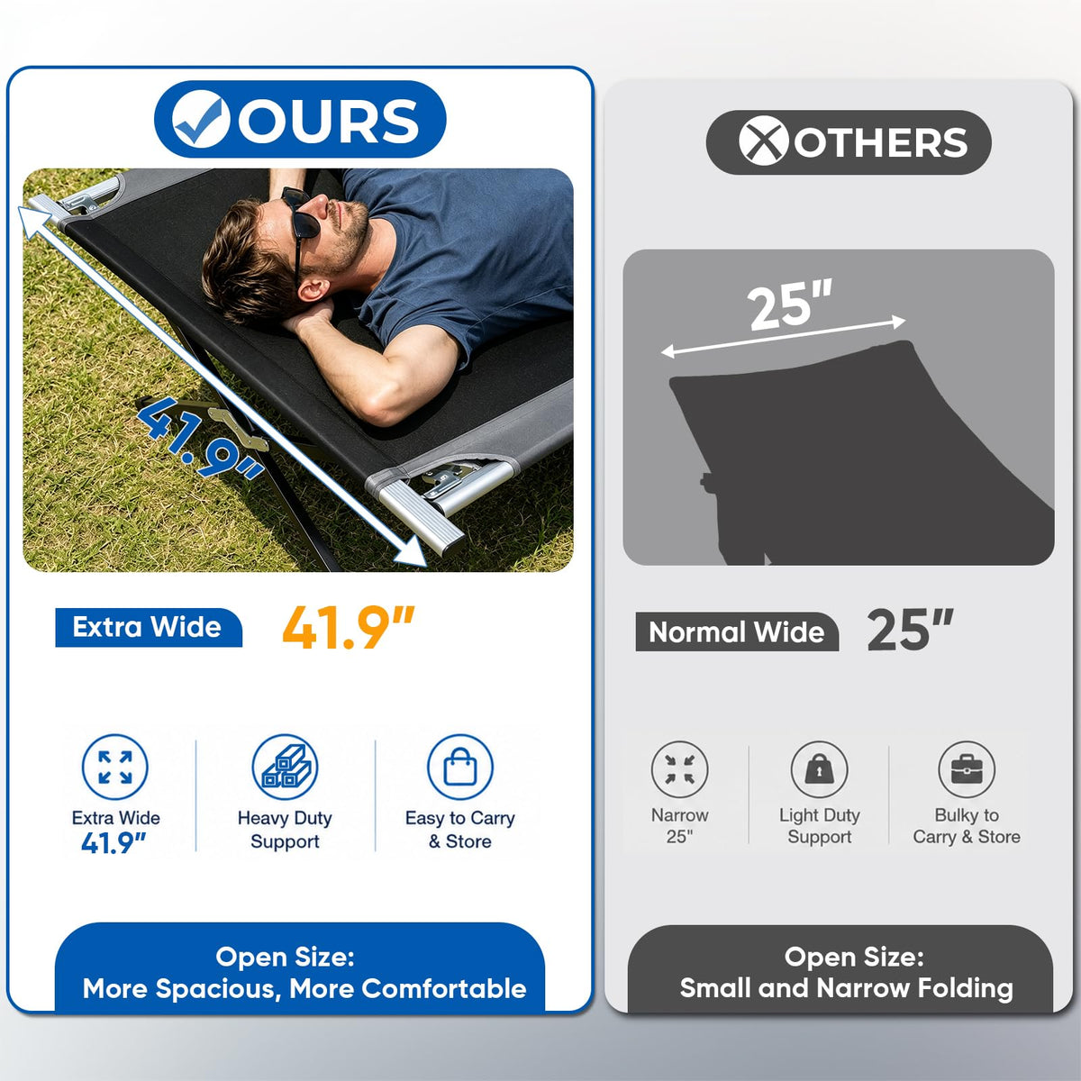 42" Extra Wide Heavy Duty Folding Cot Bed with Carry Bag O5956