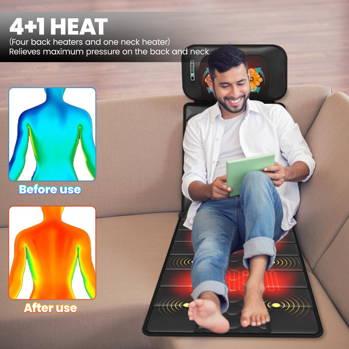 Black Full Body Vibration Heating Massage Mat with 10 Vibrating Motors and 9 Speed Settings I145