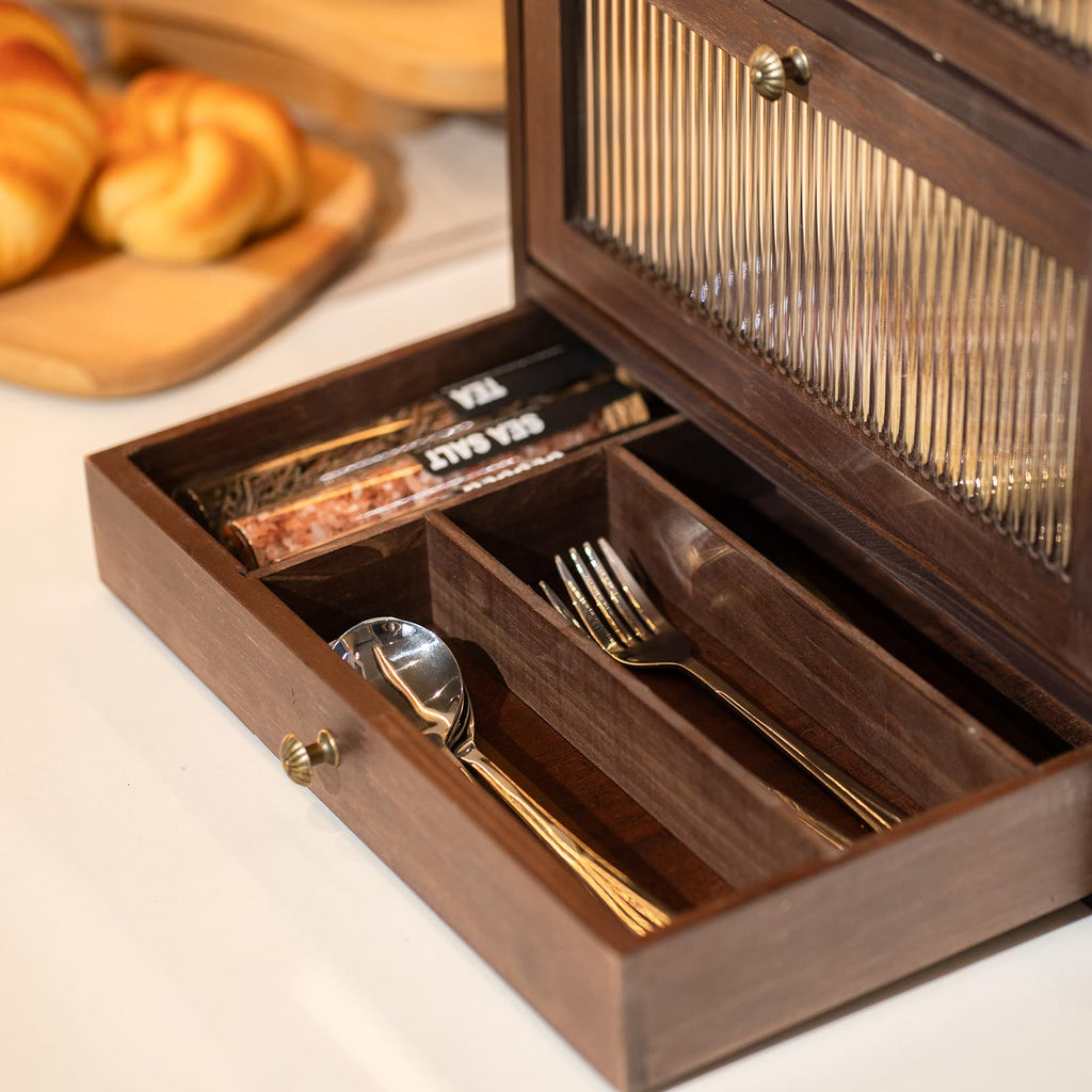 Wood Bread Box with Cutlery Drawer B745