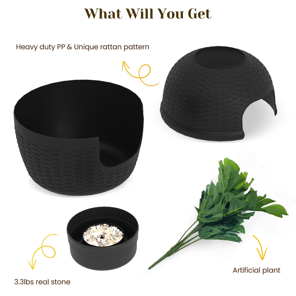 Black Large Cat Litter Box with Faux Plant I56184
