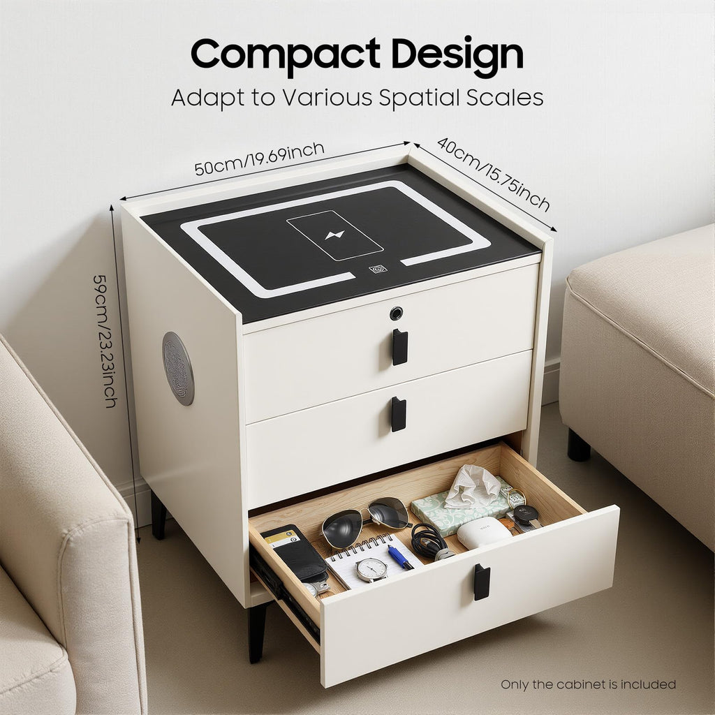 LED Nightstand with Charging Station and Drawers J4790