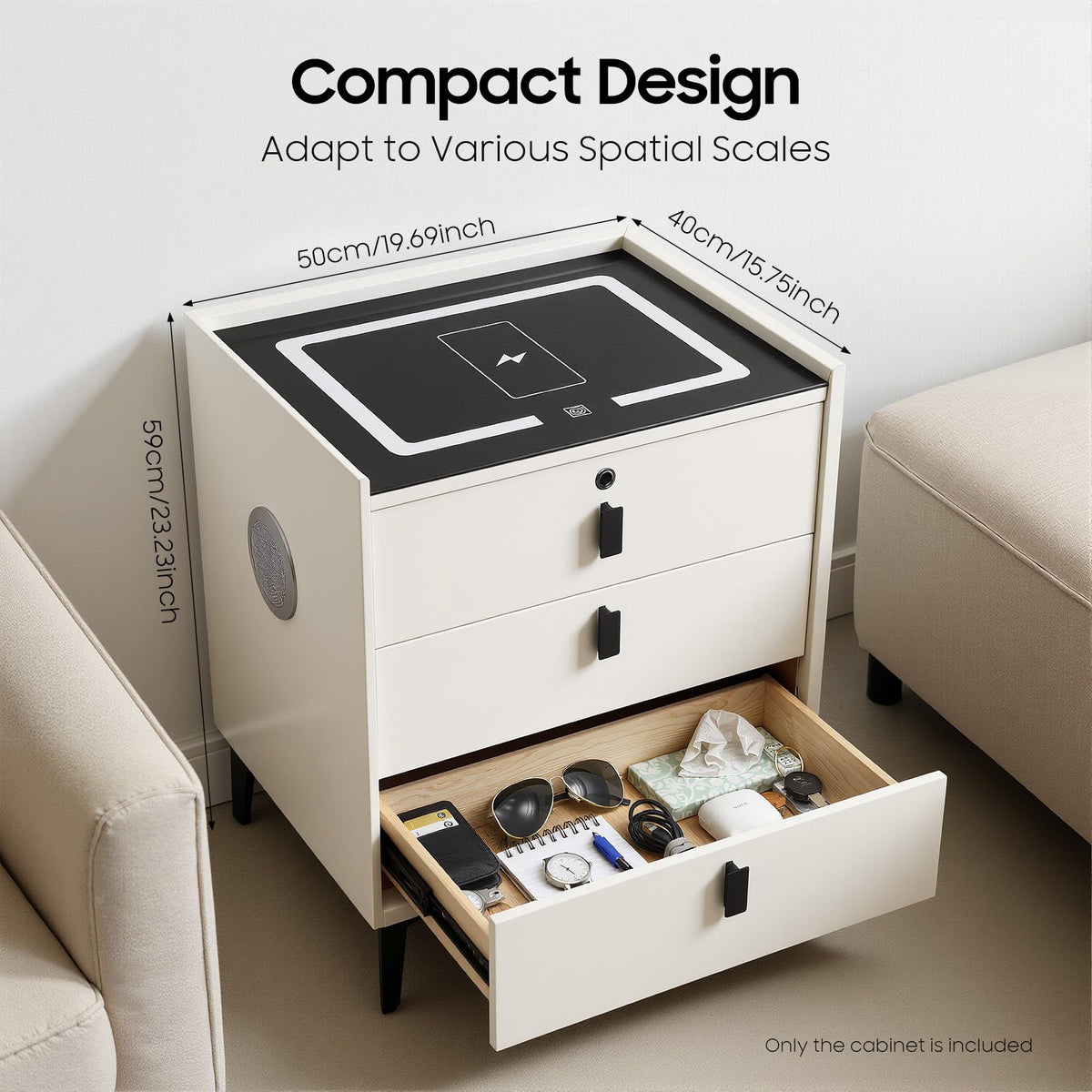 LED Nightstand with Charging Station and Drawers J4790