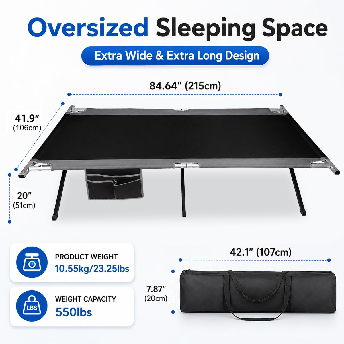 42" Extra Wide Heavy Duty Folding Cot Bed with Carry Bag O5956
