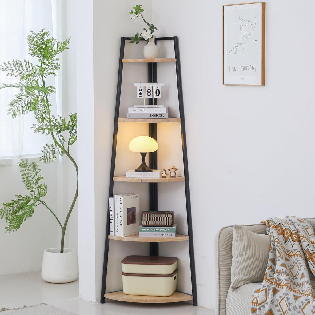 70 inch Solid Wood 5 Tier Corner Bookshelf C8147