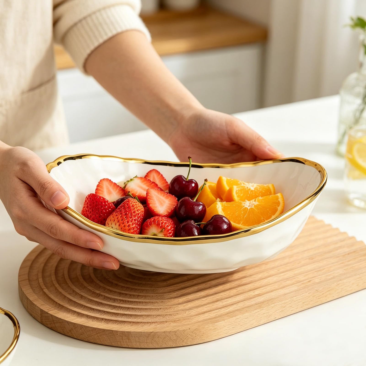 3 Tier Ceramic Fruit Bowl with Metal Stand O481