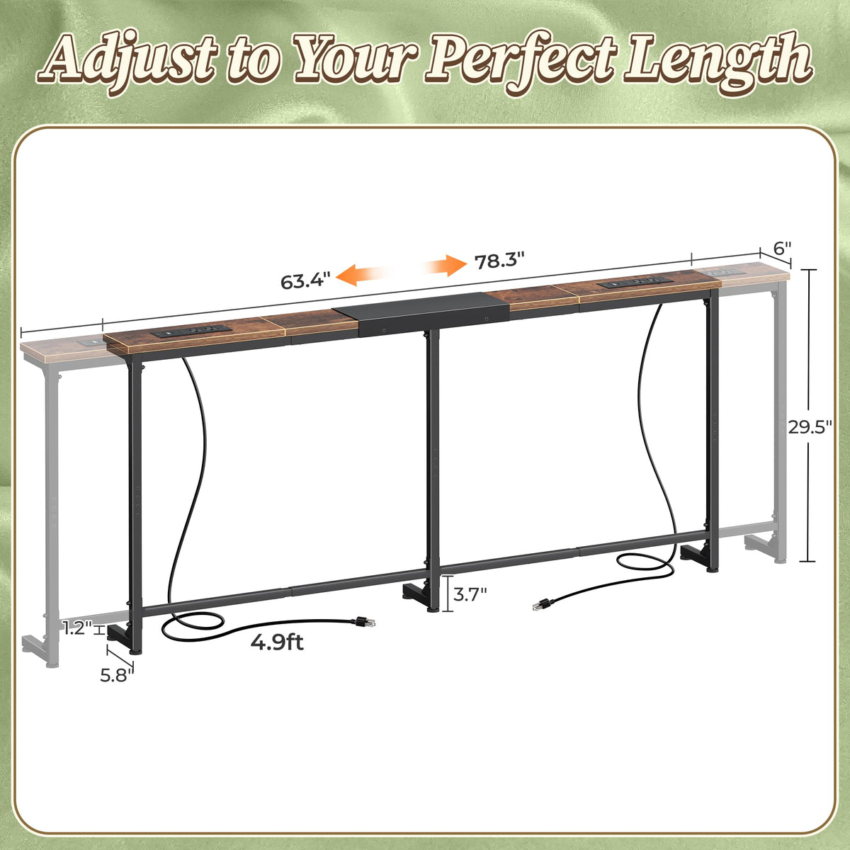 Extendable Behind Couch Table with Outlets L55127