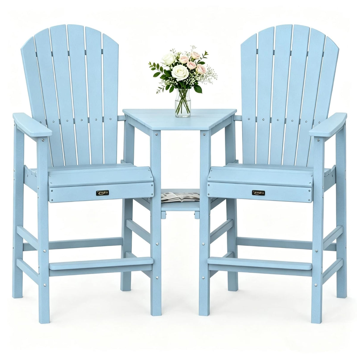 Blue Set of 2 Tall Adirondack Chairs with Dual Trays X899552