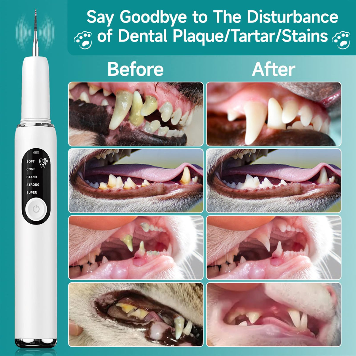 Dog Teeth Cleaning Kit with LED Light 5 Adjustable Modes Electric Toothbrush F394