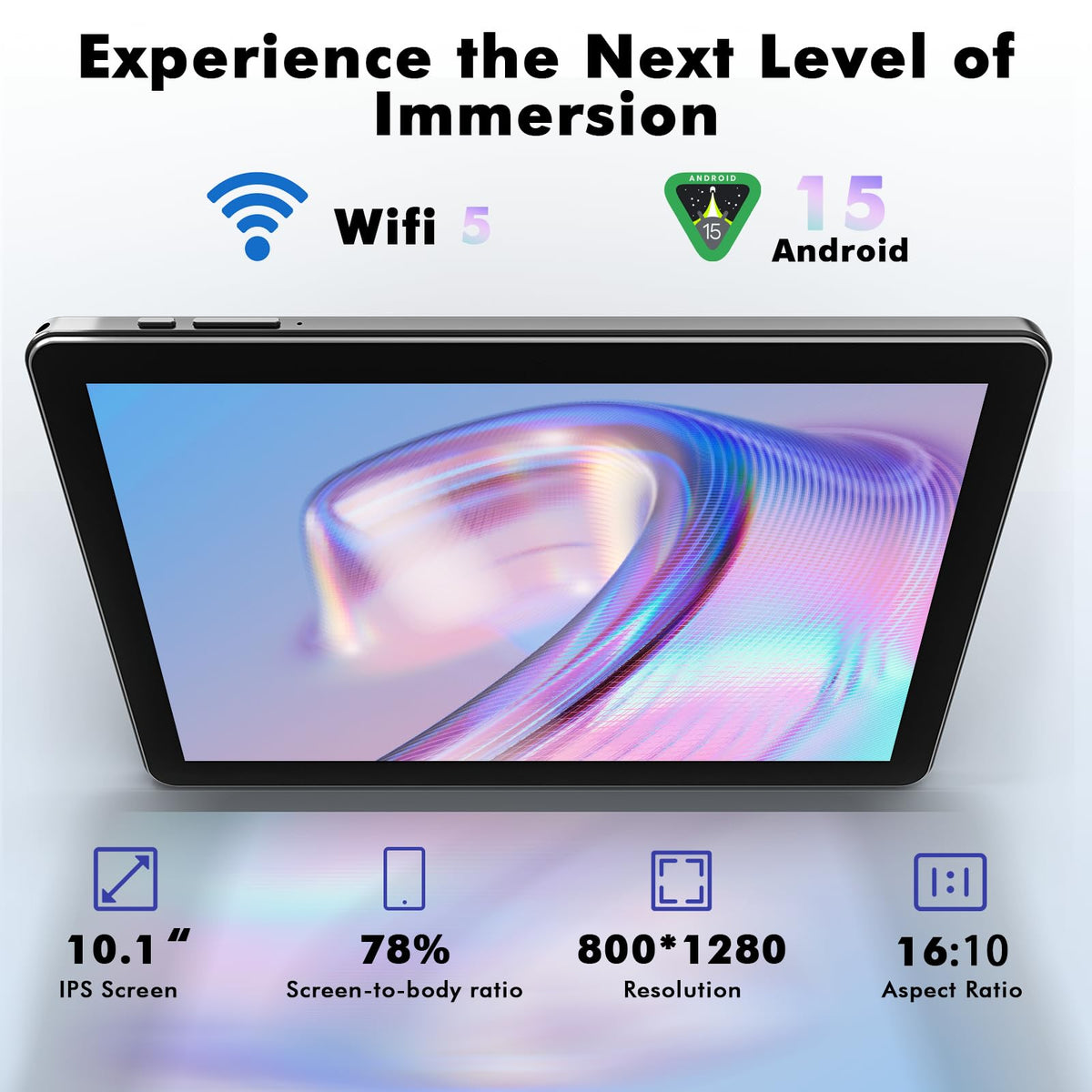 10.1 Inch Android 15 Tablet, 24GB RAM 128GB ROM, 1280 x 800 HD Display, 6000mAh Battery, 5MP+8MP Camera (Black) M914