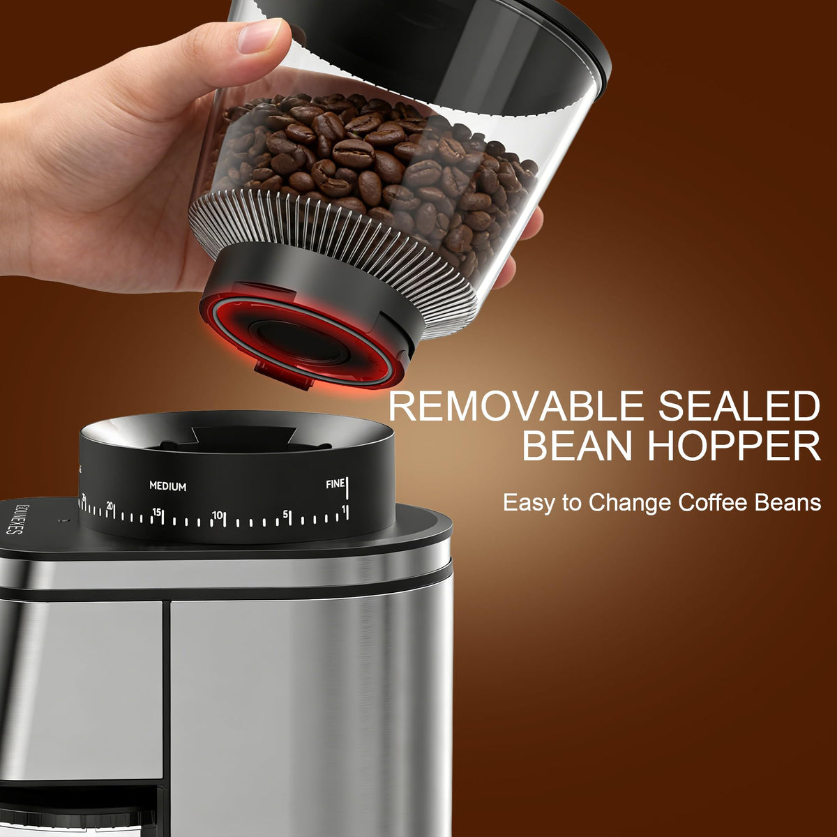 Electric Stainless Steel Conical Burr Coffee Grinder with 30 Grind Settings X187