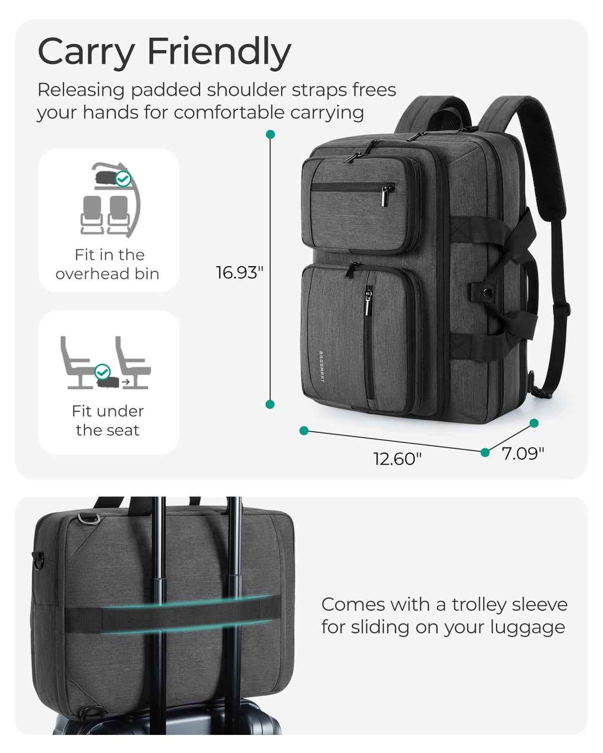 3 In 1 Laptop Bag 17.3 Inch Water-Repellent Black E386048