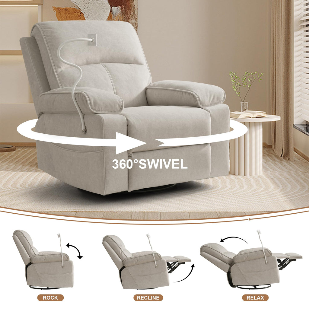 Beige Velvet Swivel Rocker Recliner Chair S429