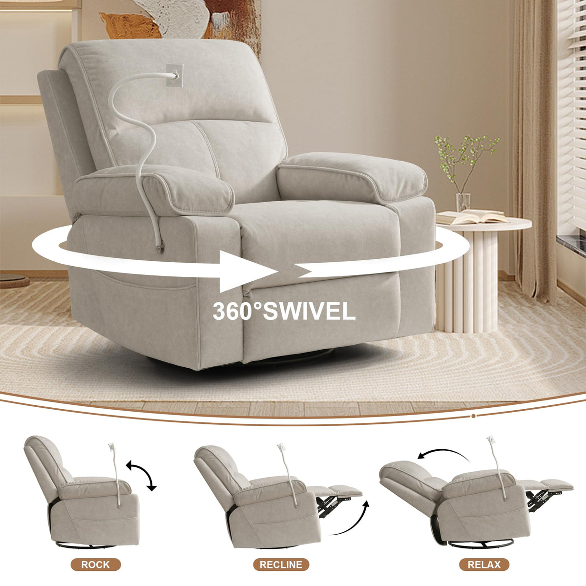 Beige Velvet Swivel Rocker Recliner Chair S429