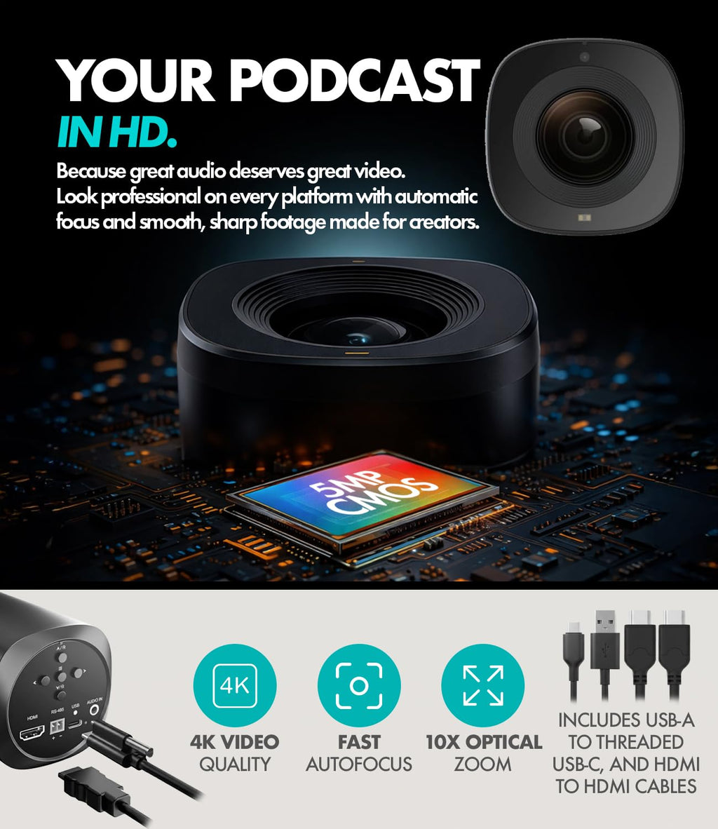 USB Audio Interface 2 XLR Dynamic Microphones 2 4K UHD Cameras Podcast Equipment Bundle Z560503