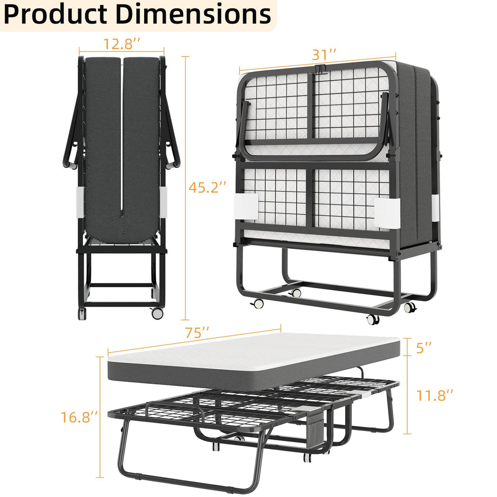 Folding Bed with 5" Memory Foam Mattress Cot Size H1083