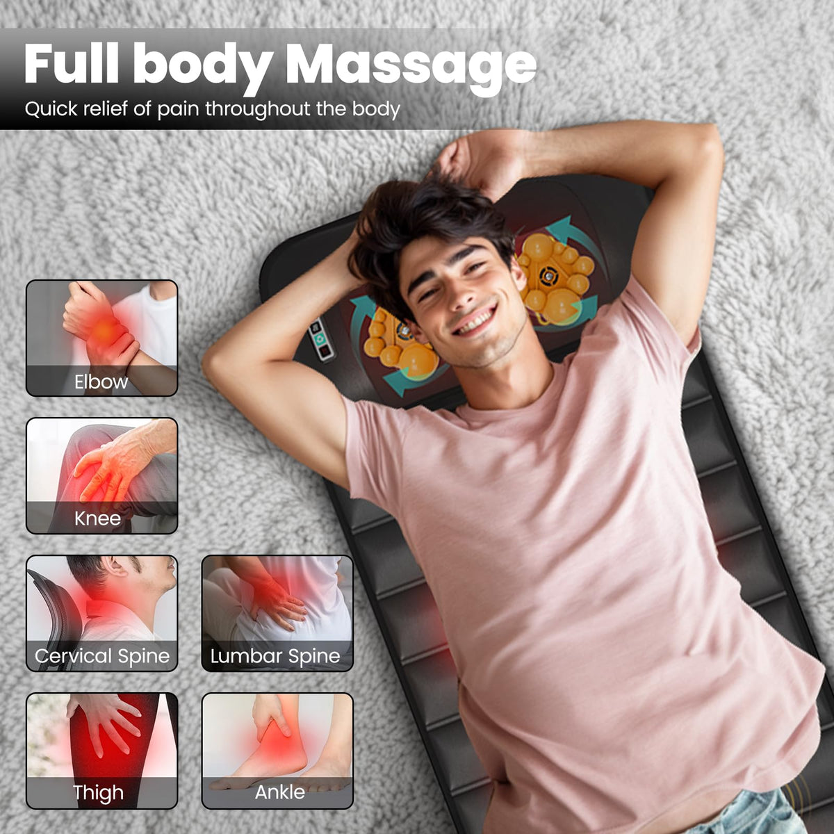 Black Full Body Vibration Heating Massage Mat with 10 Vibrating Motors and 9 Speed Settings I145