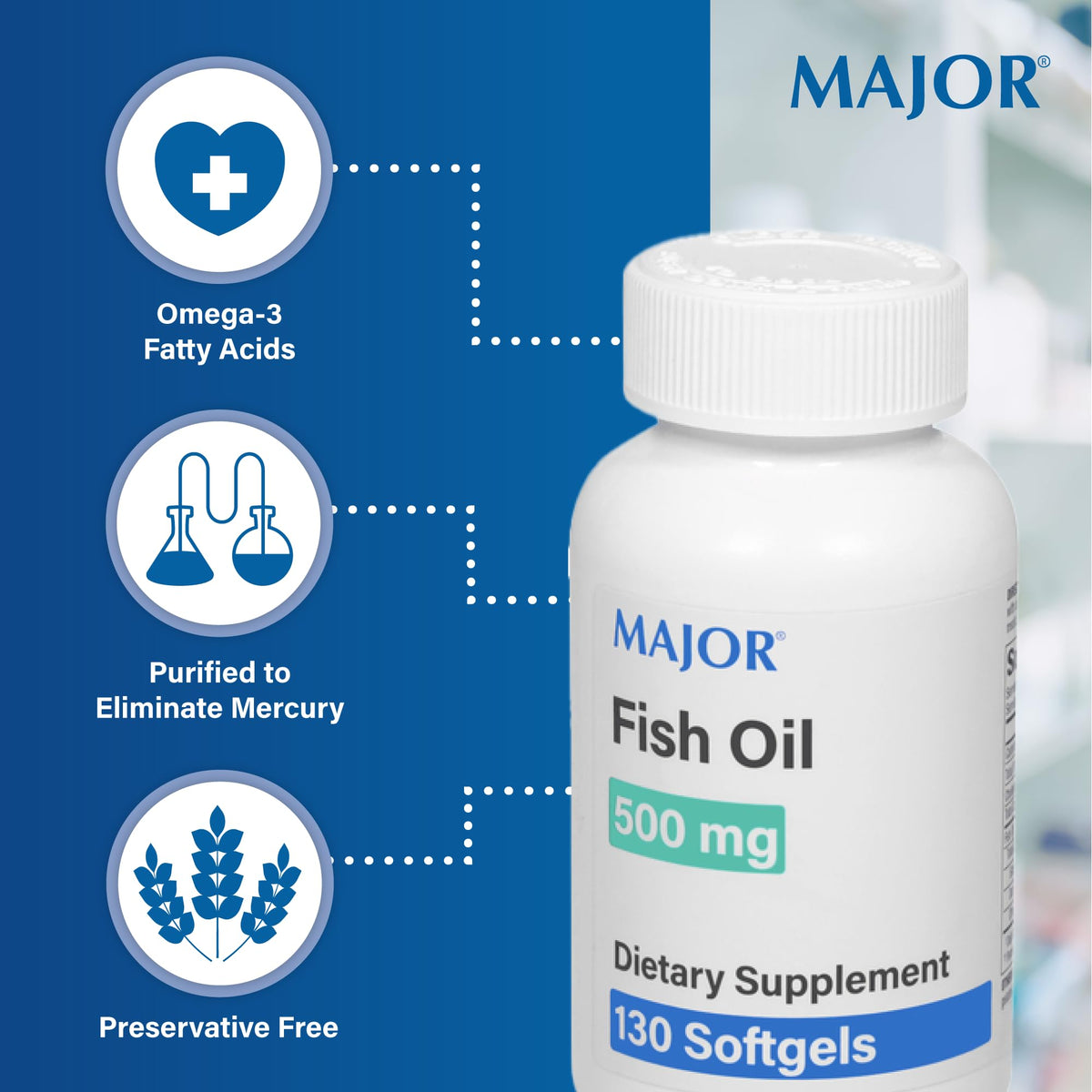 Fish Oil 500mg Softgels Omega-3 Dietary Supplement 130 Count D4749
