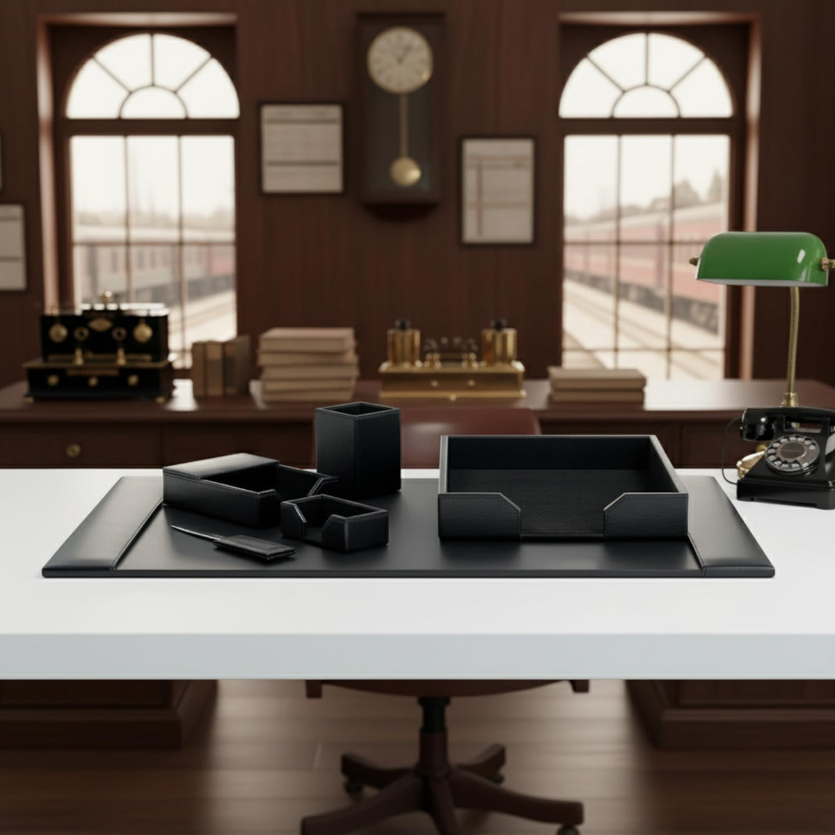 Black 6 Piece Bonded Leather Desk Set X15314