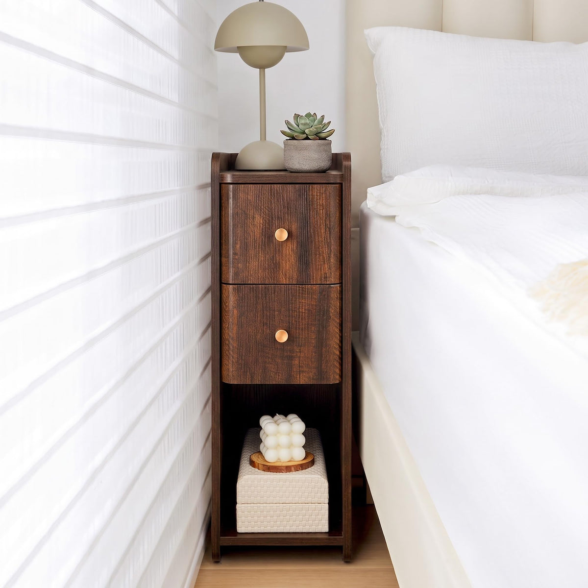 Wooden 2 Drawer Narrow Nightstand O22846