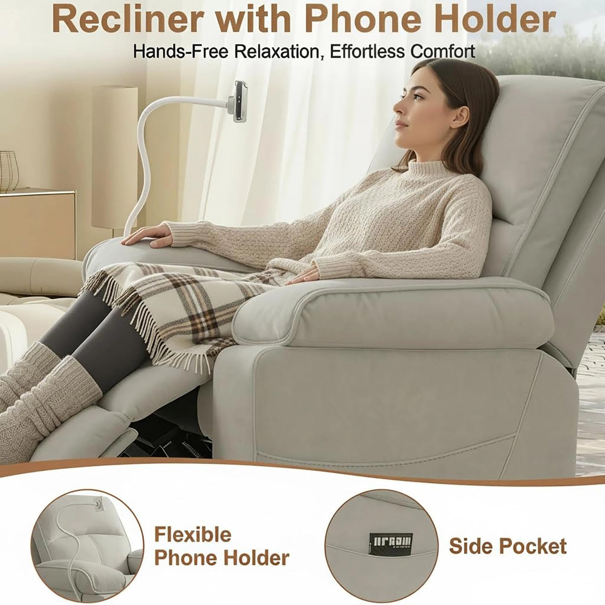 Beige Velvet Swivel Rocker Recliner Chair S429