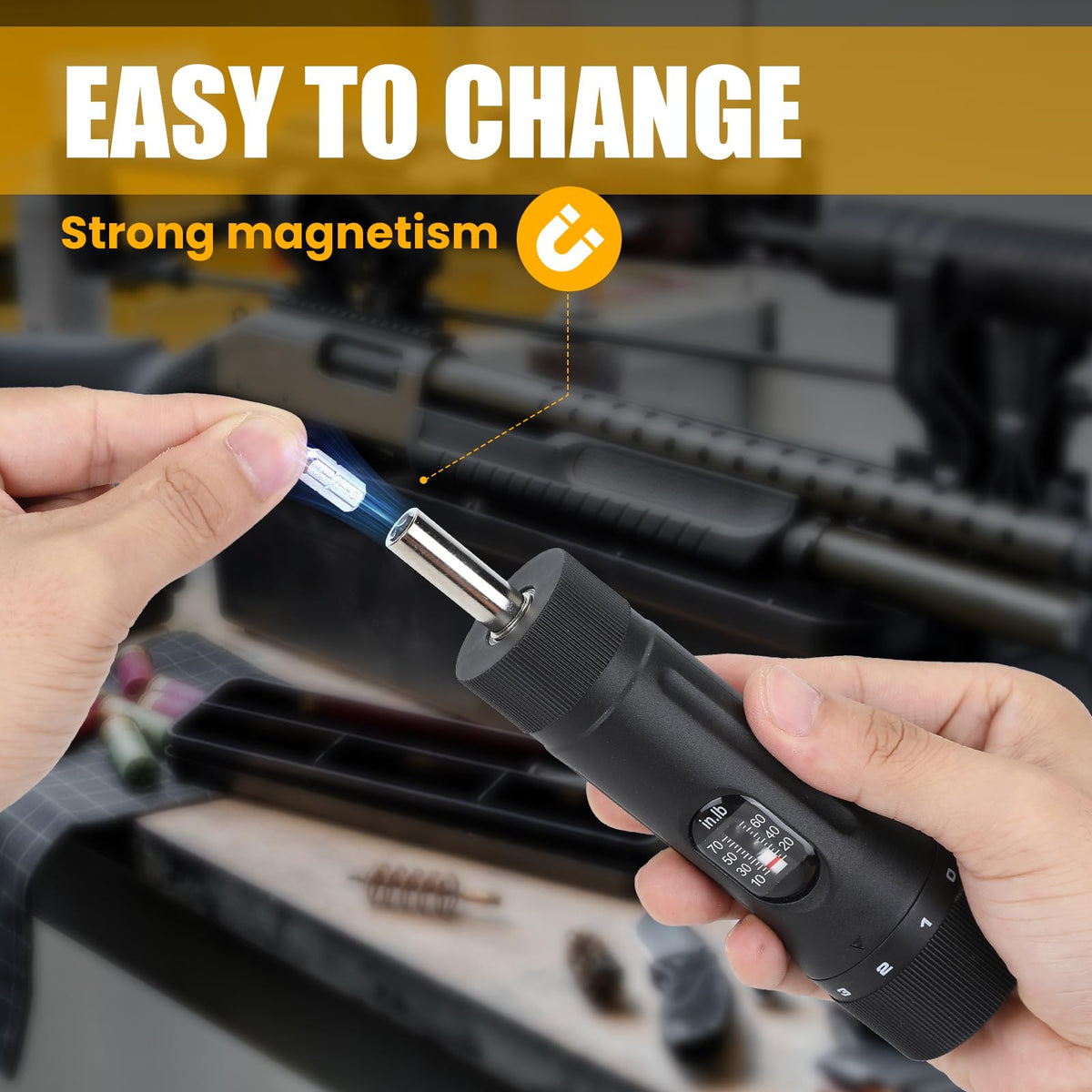 Torque Screwdriver with 12 Pieces Interchangeable Bits 1/4" Drive Black L420